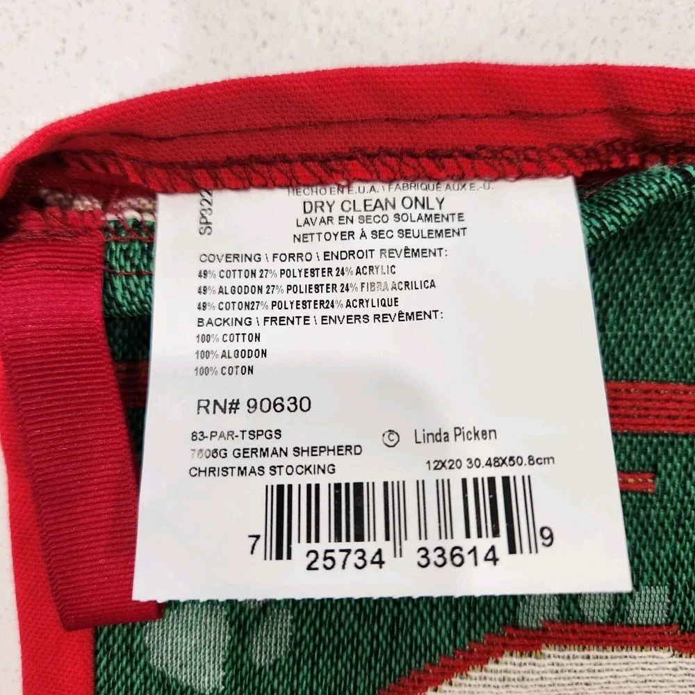 German Shepherd Dog‎ Christmas Tapestry Stocking USA Red Green Santa Hat Picken